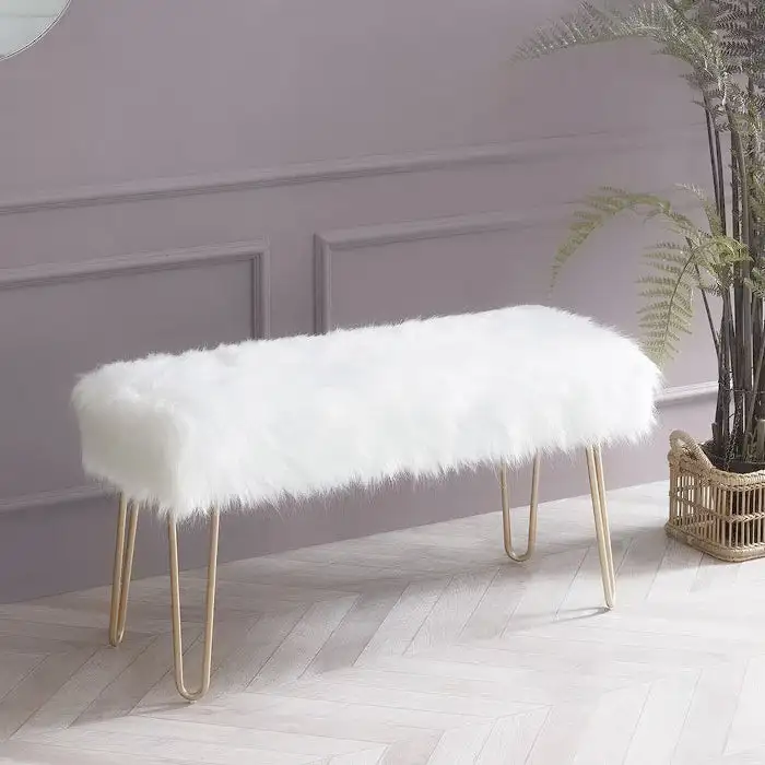 Modern bench iron electrostatic paint and fur fabric MS-12506