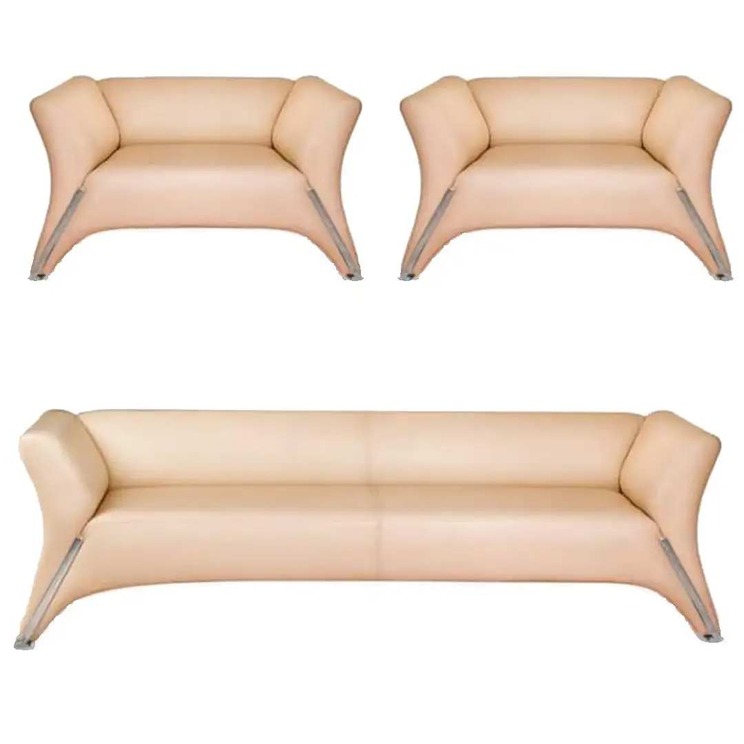 انترية مكتب كنبة 3 فرد و2 فوتية خشب زان أحمر وجلد MS-8502