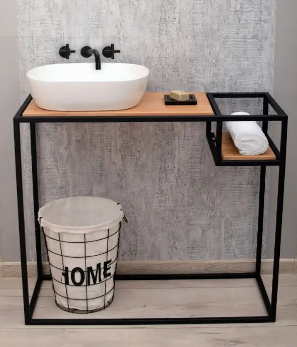 وحدة حوض معلقة مودرن حديد مدهون الكتروستاتيك و خشب كونتر Hpl MS-12070