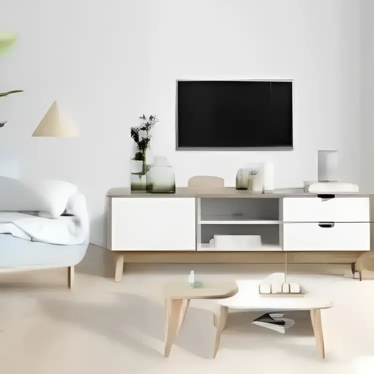 ترابيزة تلفزيون + ترابيزة وسط – أبيض×بيج خشب ام دي اف MS-10775