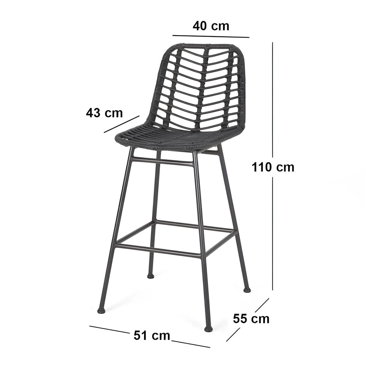 Electrostatic painted iron bar chair and rattan MS-10307