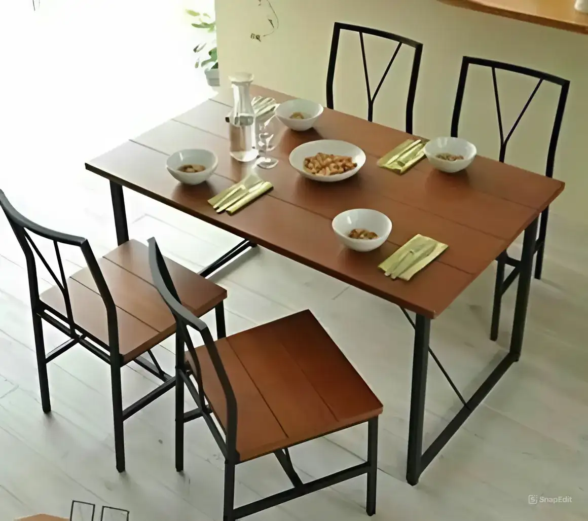 ترابيزة سفرة و 4 كراسي حديد دهان الكتروستاتيك وخشب طبيعي MS-13057
