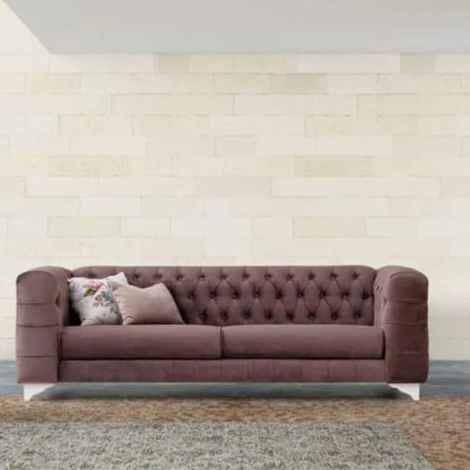 كنبة ثلاث مقاعد مودرن خشب زان أحمر وقماش كتان أو قطيفة MS-11139