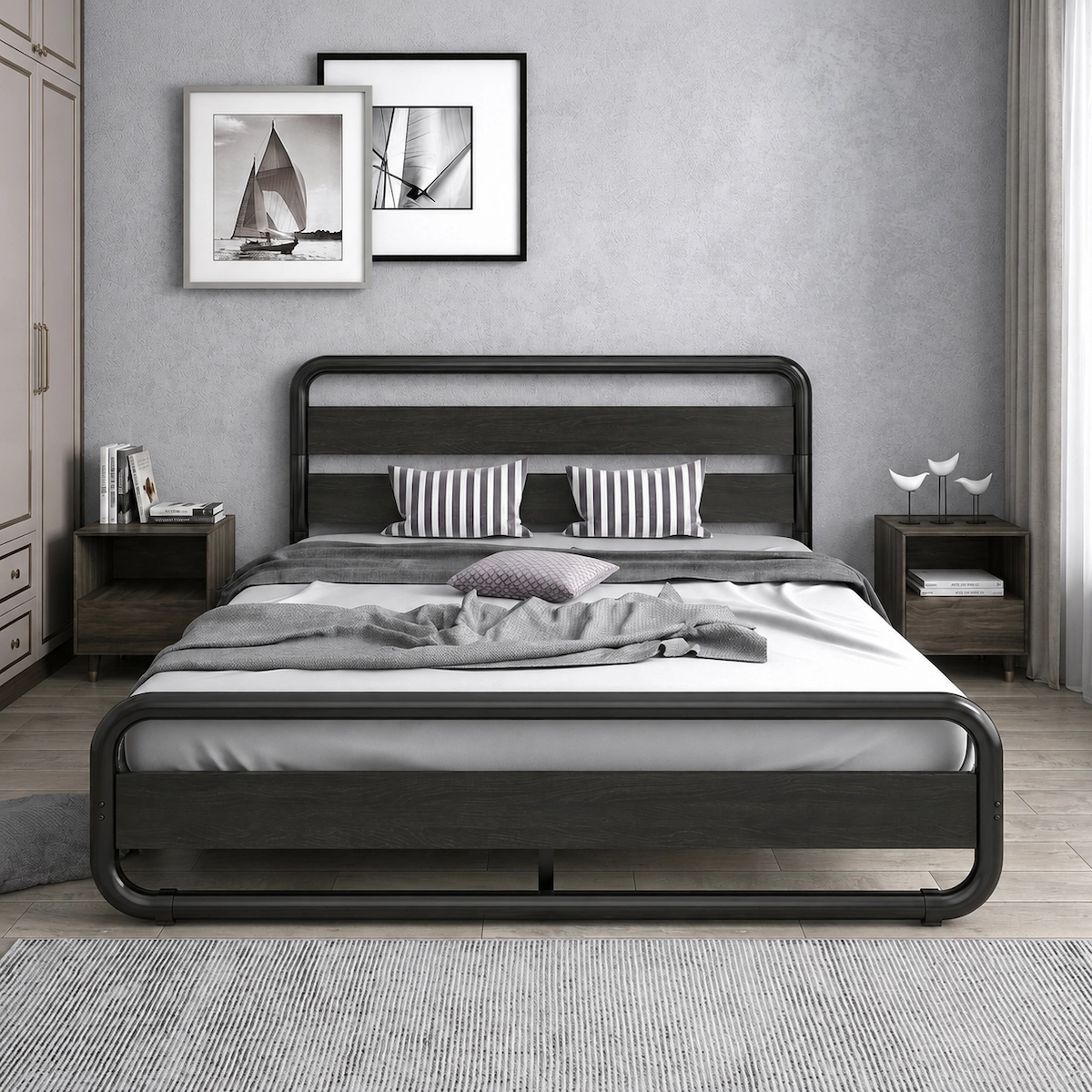 Modern bed made of iron with electrostatic paint, 140, 150, 160 cm * 200 cm - MS-9370