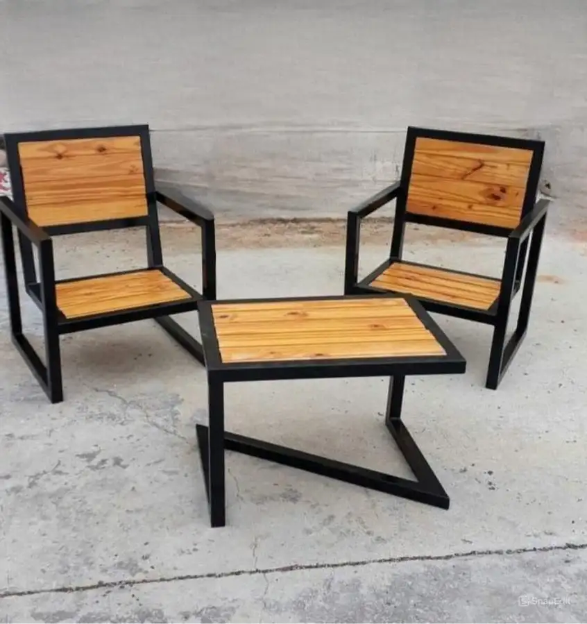 طقم خارجي مكون من 2 فوتيه وترابيزة من حديد دهان إلكتروستاتيك MS-11915