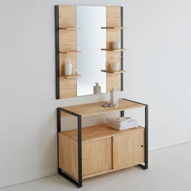 وحدة حوض بالمرايا مودرن حديد معالج الكتروستاتيك و خشب MS-12082