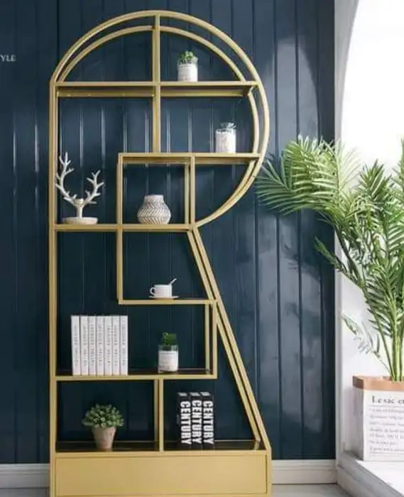 مكتبة ديكور معدن معالج الكتروستاتيك و خشب كونتر MS-10549