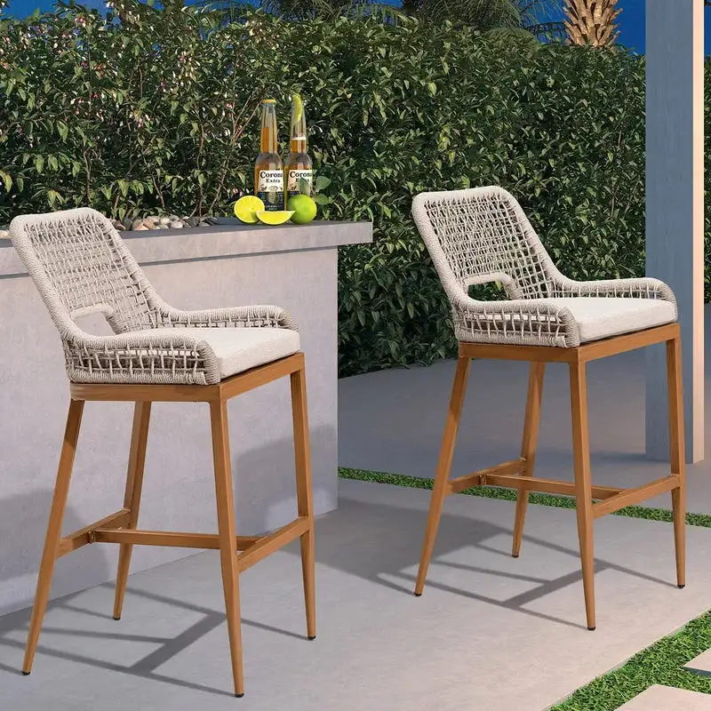 Outdoor bar stool set made of red beech wood and ropes MS-10373