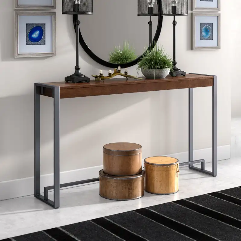 Modern console MDF wood, iron paint, and mirror diameter 70 cm MS-11401