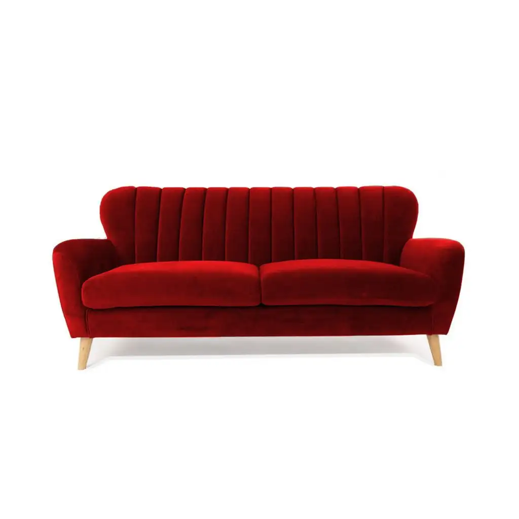 كنبة ثلاث مقاعد خشب زان أحمر وقماش كتان أو قطيفة MS-11090