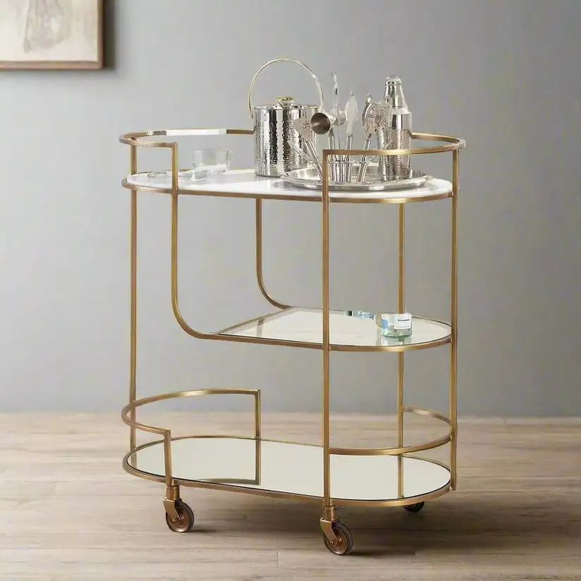 ترابيزة ضيافة تروللي حديد دهان الكتروستاتيك وزجاج MS-12826