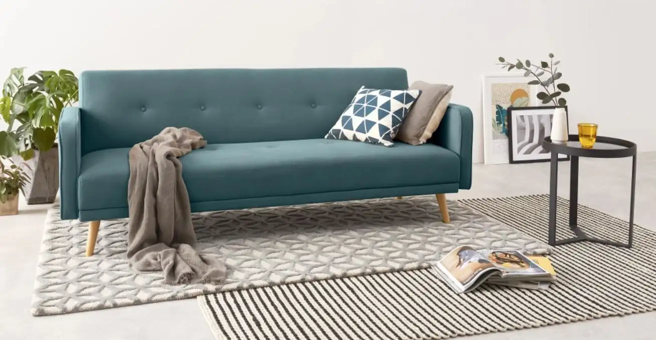 كنبة ثلاث مقاعد مودرن خشب زان أحمر وقماش كتان أو قطيفة MS-11173