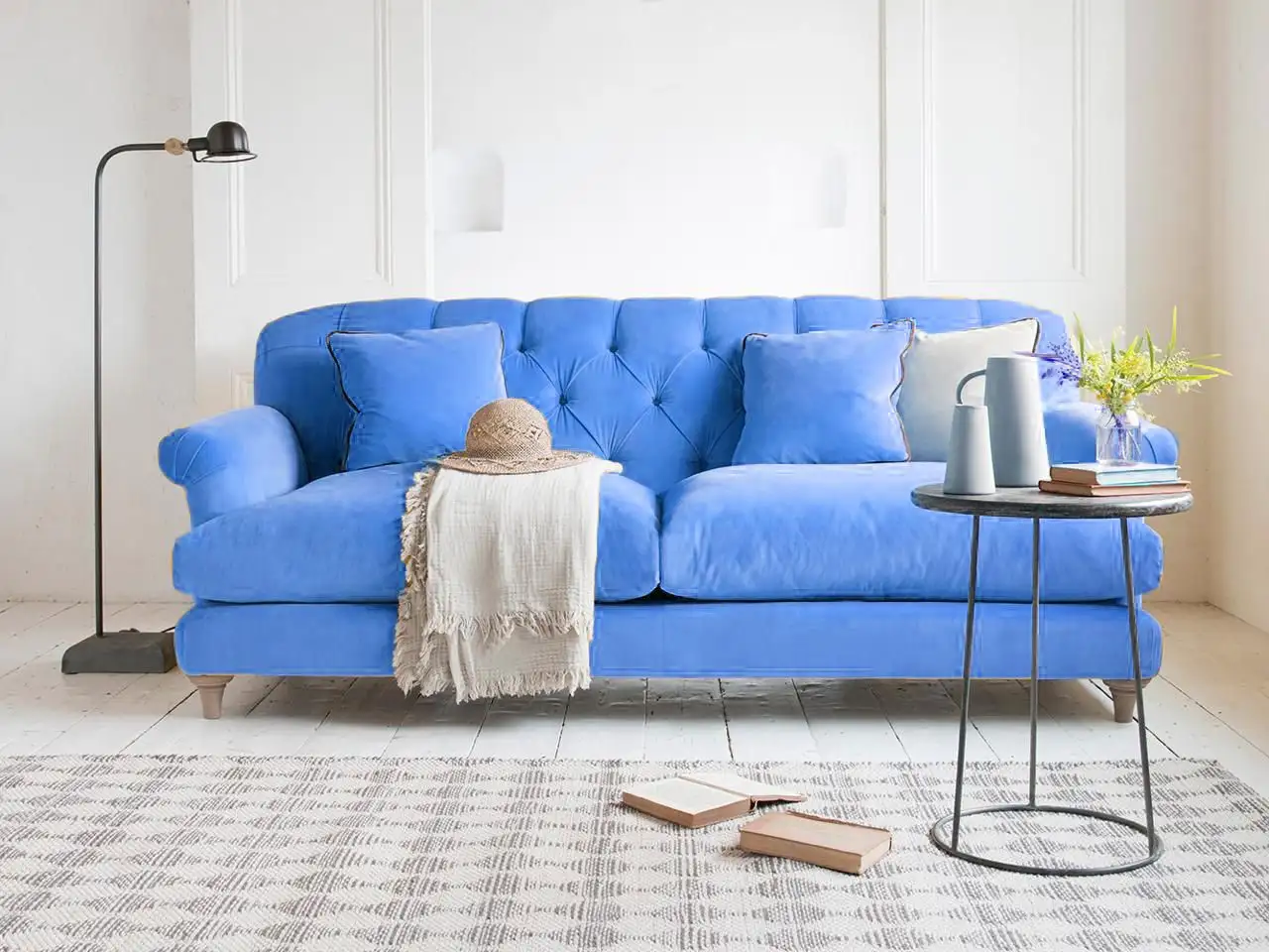 كنبة ثلاث مقاعد مودرن خشب زان أحمر وقماش كتان أو قطيفة MS-11218