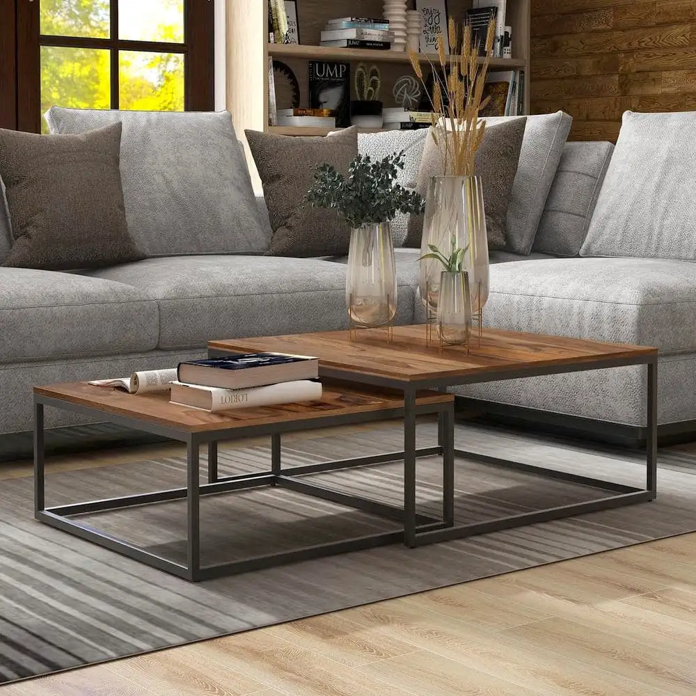 ترابيزة ضيافة 2 قطعة متداخلة مودرن ستيل معالج دهان الكتروستاتيك وخشب MDF MS-11967