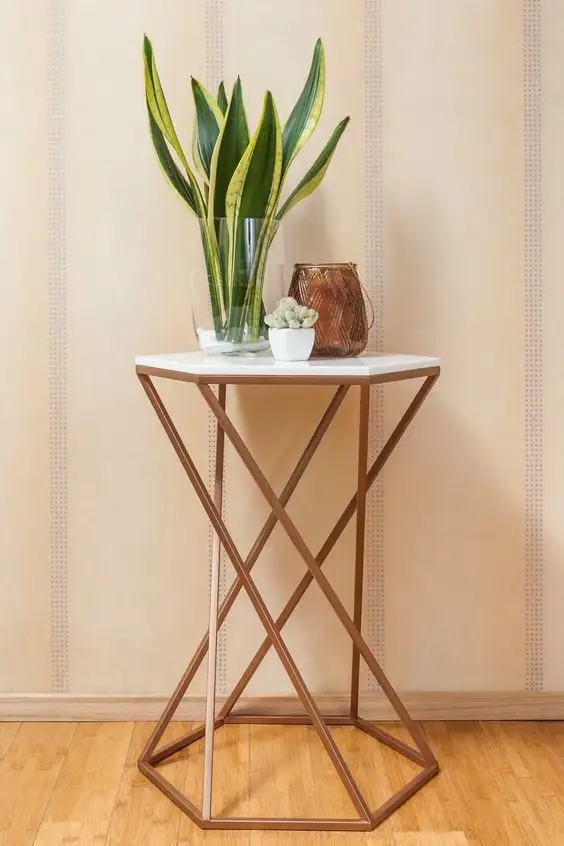 Side decor table electrostatic painted steel and marble MS-8013