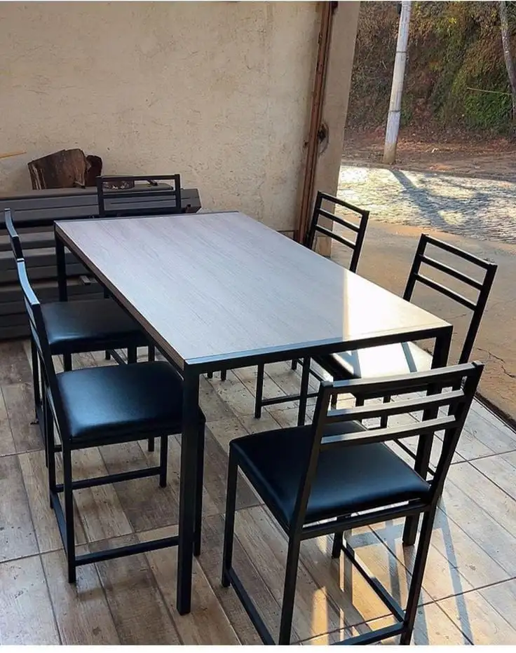 ترابيزة سفرة و 6 كراسي حديد دهان الكتروستاتيك وقماش او جلد MS-13038