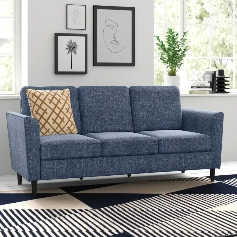 كنبة ثلاث مقاعد كابتونيه مودرن خشب زان أحمر و قماش كتان أو قطيفة MS-11247