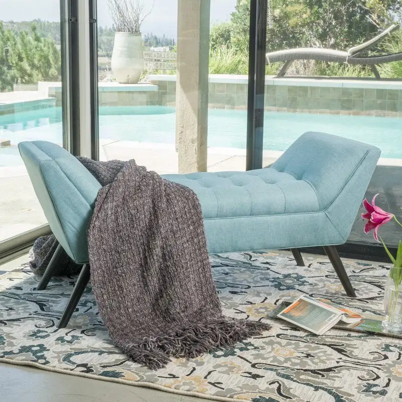 Capitone modern bench MDF wood and cotton fabric MS-12537