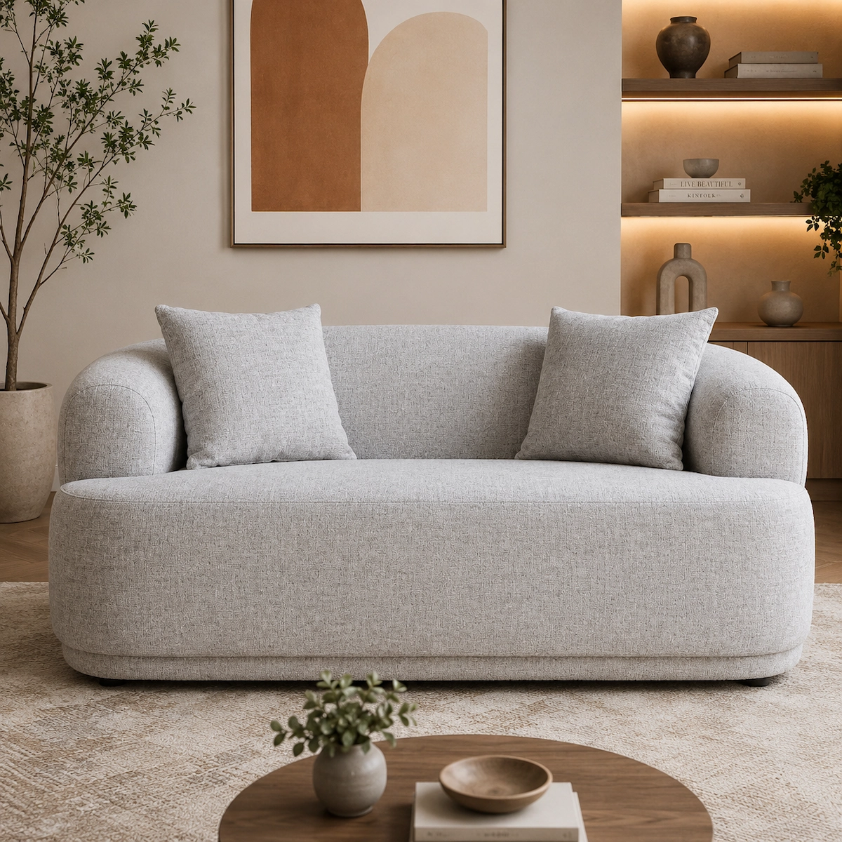 كنبة ثنائية خشب زان و قماش كتان رمادي فاتح - 180×90×80 سم MS-13755