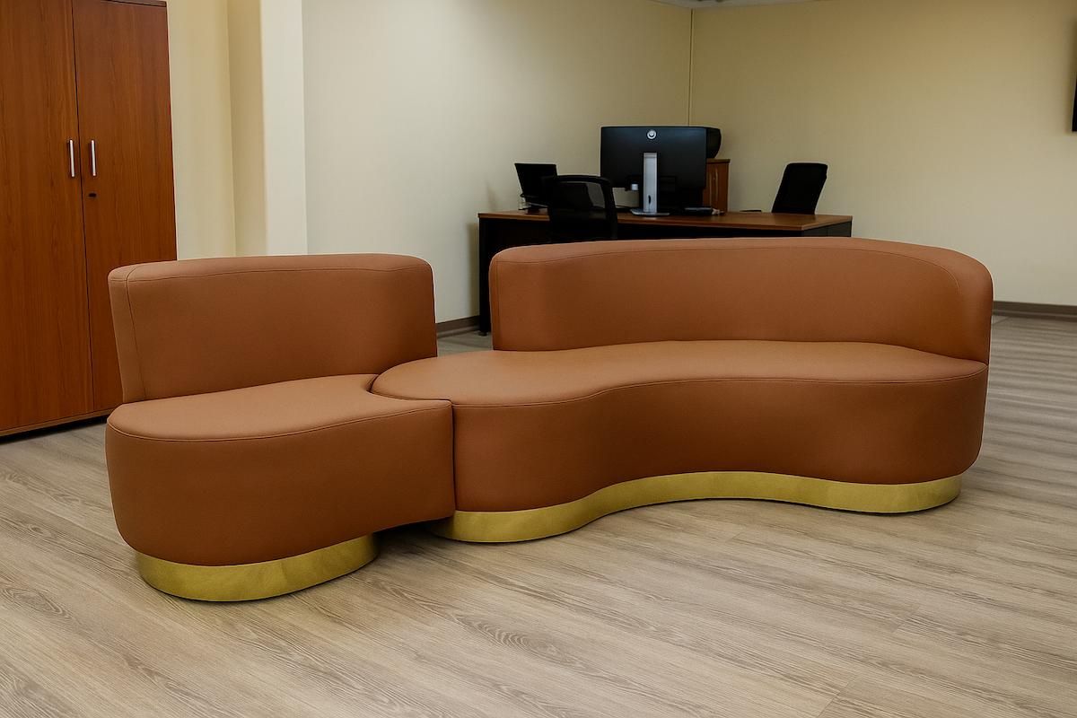 Office Reception Sofa 3-Seater Red Counter Wood MS-9878