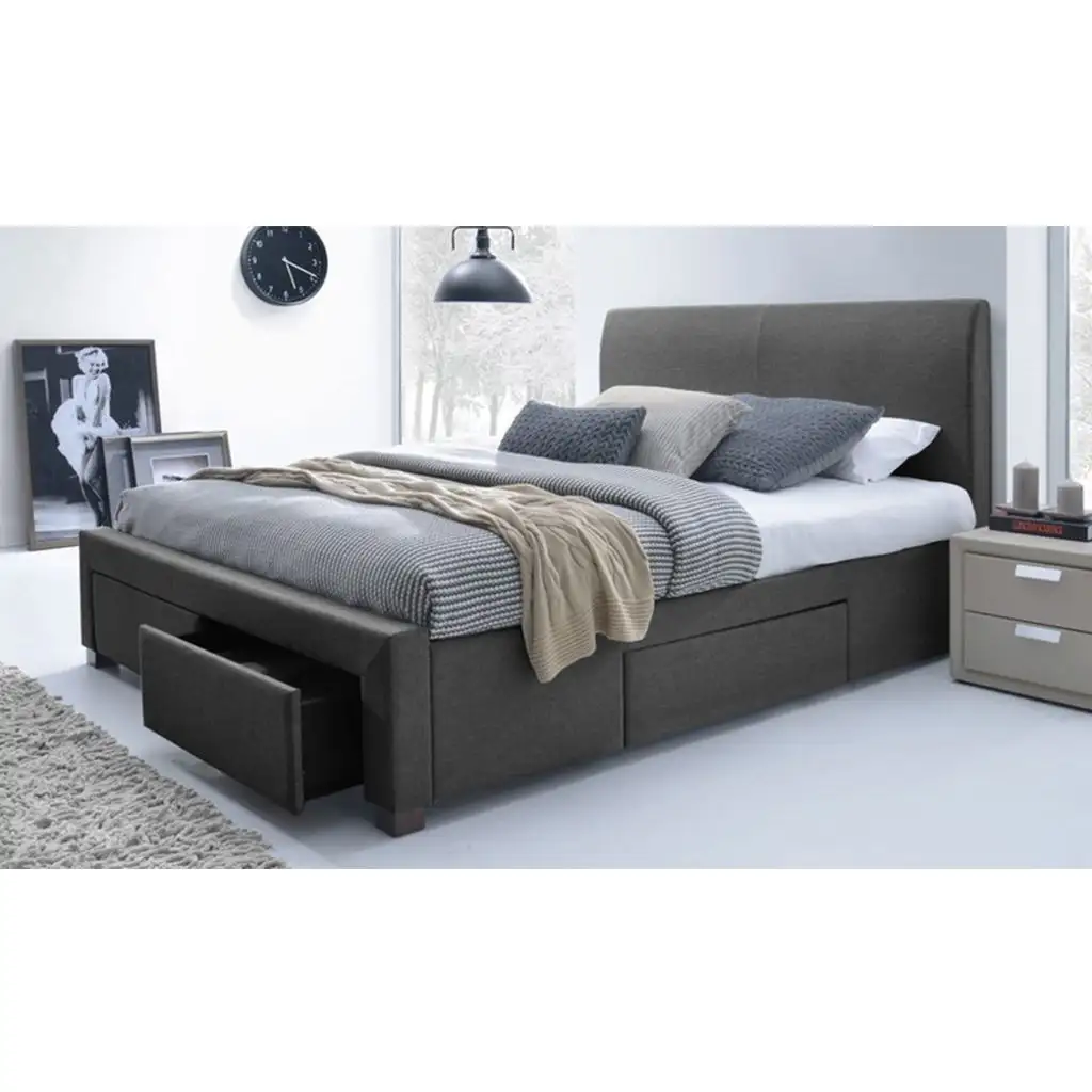 Modern Bed with 3 Drawer Storage made of Natural Counter Wood and Oak MS-9360