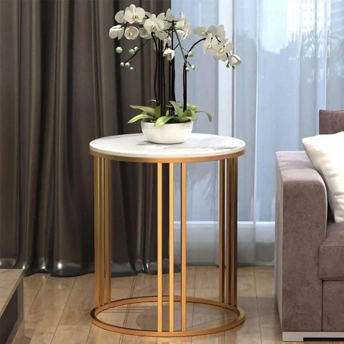 Decor table electrostatic painted steel - white marble MS-8023