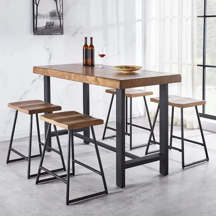 ترابيزة سفرة ستيل دهان الكتروستاتيك و خشب طبيعي MS-11765