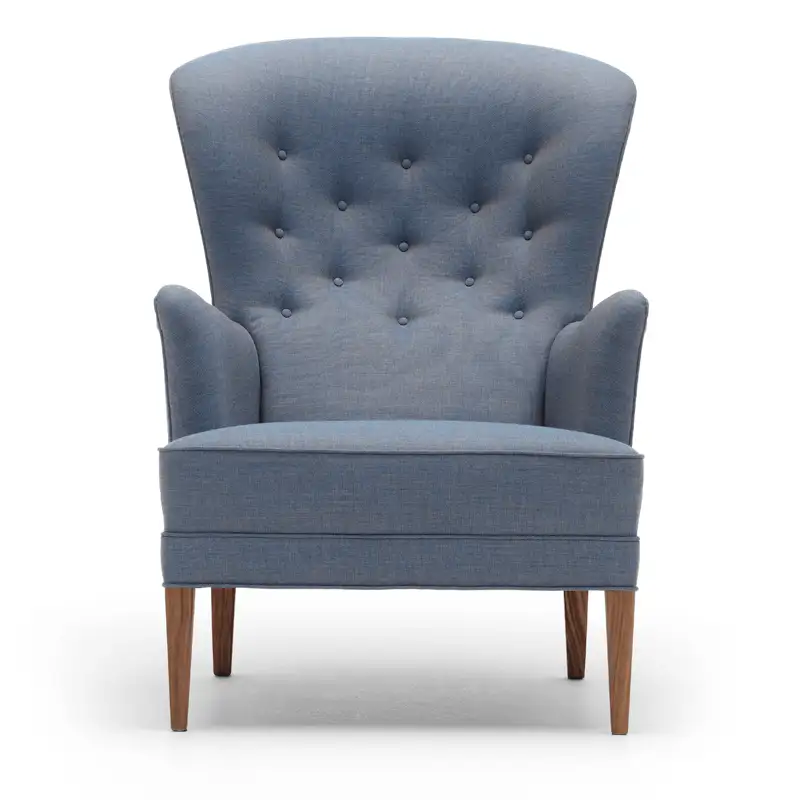 Modern capitone armchair, red beech wood, linen or velvet fabric MS-11109