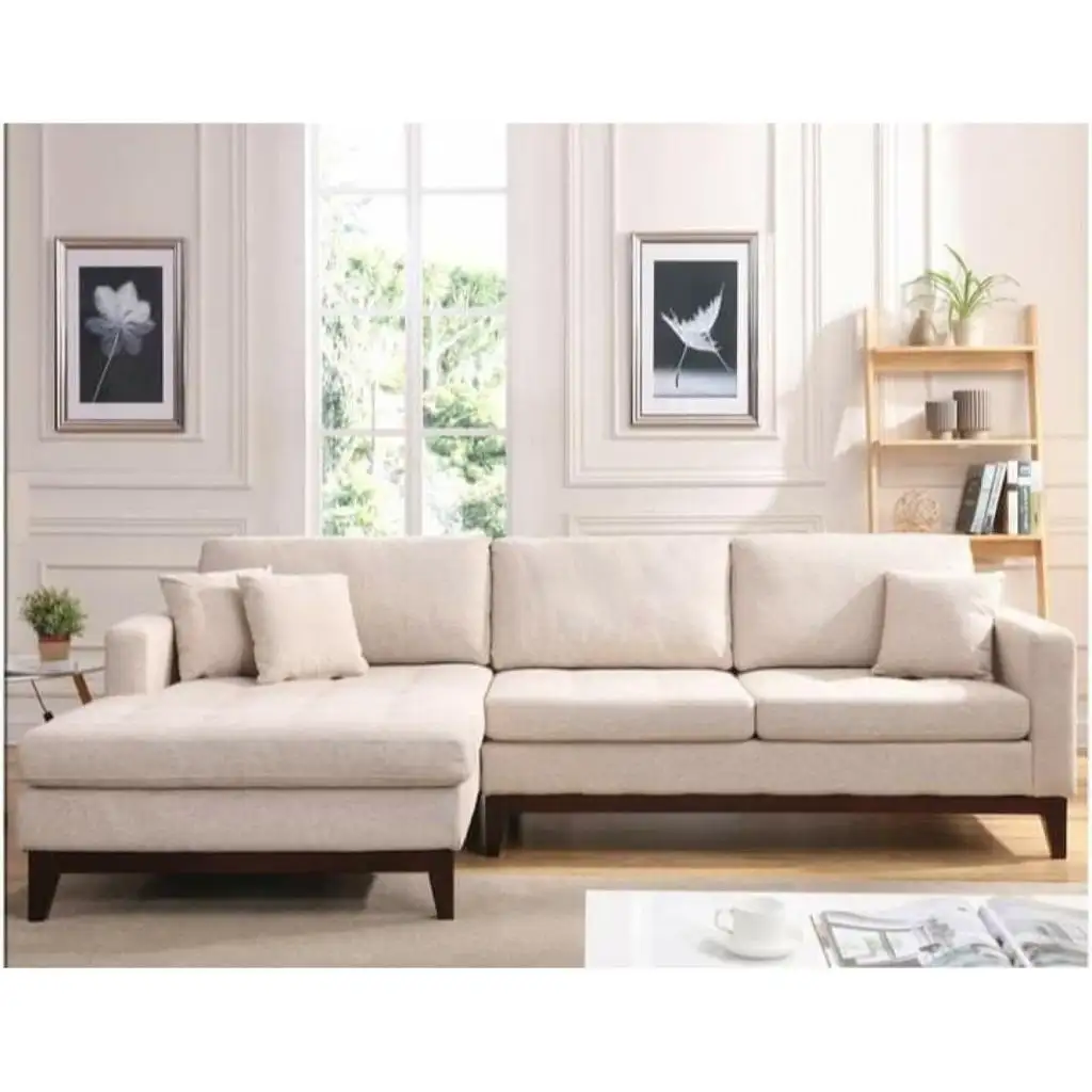 Modern Corner Sofa 240×160 cm, Red Beech Wood and Linen or Velvet Fabric, High Quality MS-10983