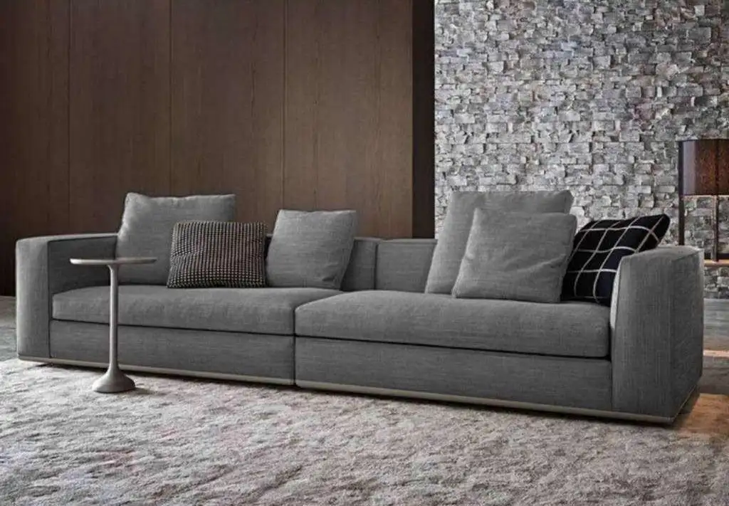 كنبة ثلاث مقاعد مودرن خشب زان أحمر وقماش كتان أو قطيفة MS-11202