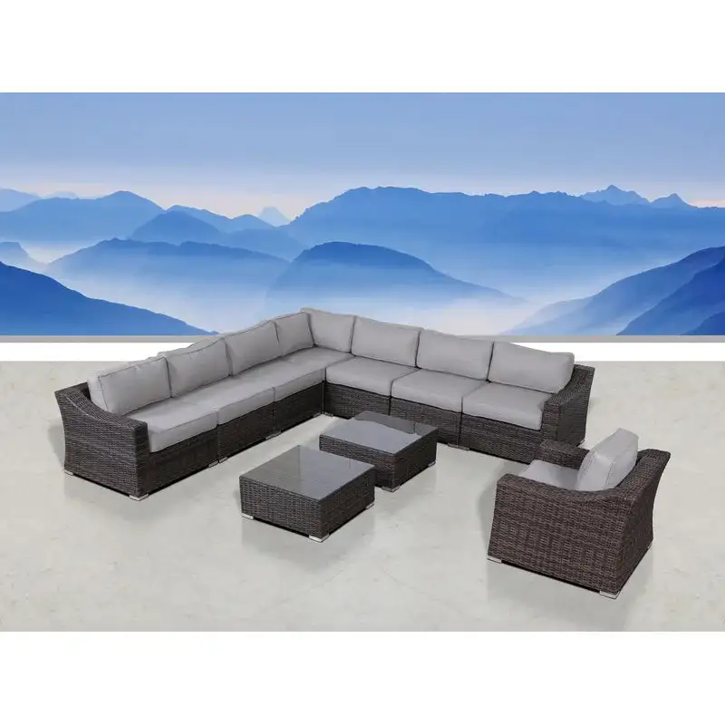 Outdoor rattan corner sofa with 6 seats, 2 tables and an armchair MS-10158