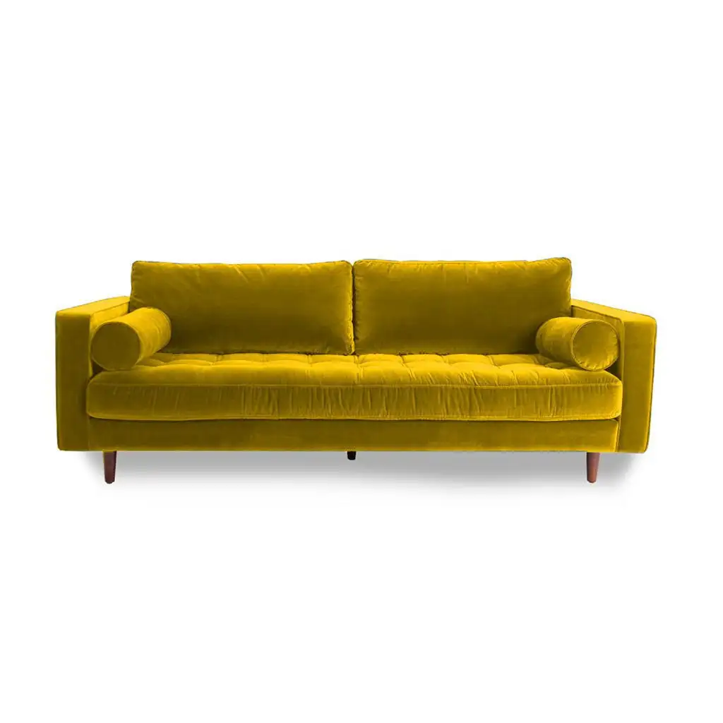 كنبة ثلاث مقاعد خشب زان أحمر وقماش كتان أو قطيفة MS-11148