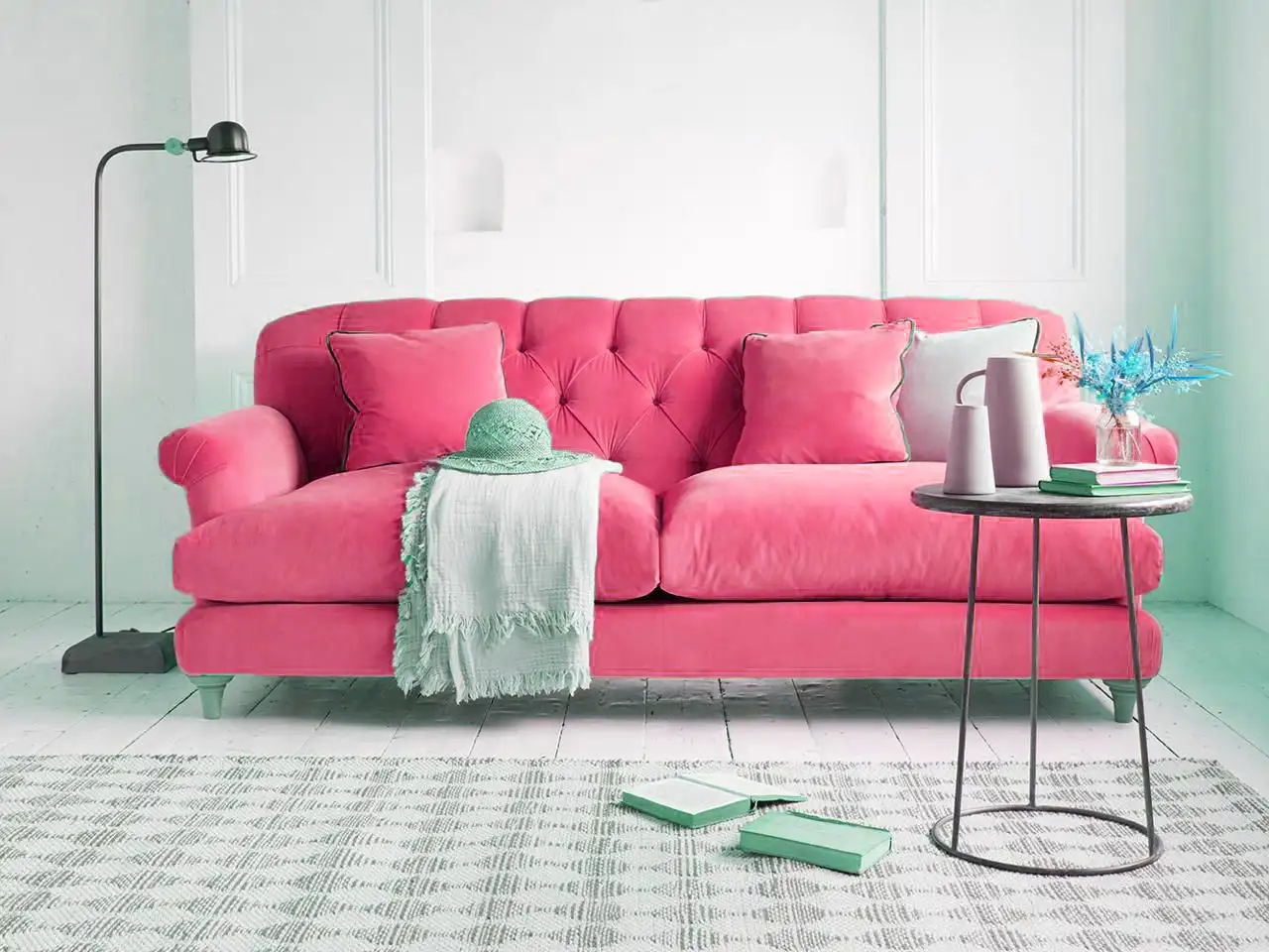 كنبة ثلاث مقاعد مودرن خشب زان أحمر وقماش كتان أو قطيفة MS-11217