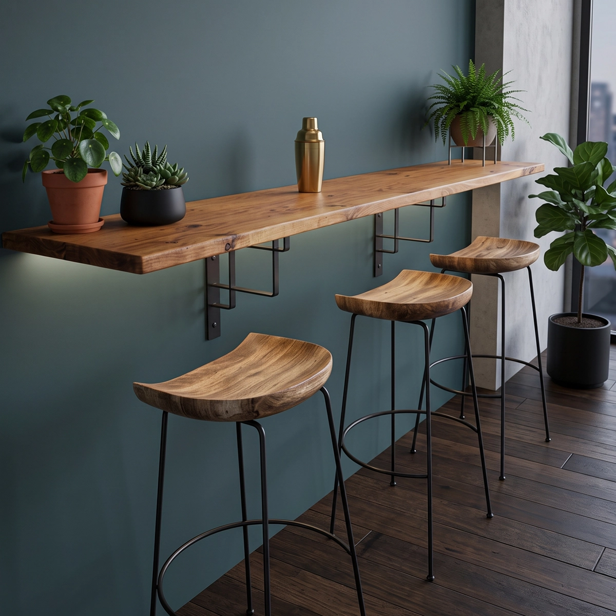 Modern bar stool, electrostatically treated steel and wood, MS-11710