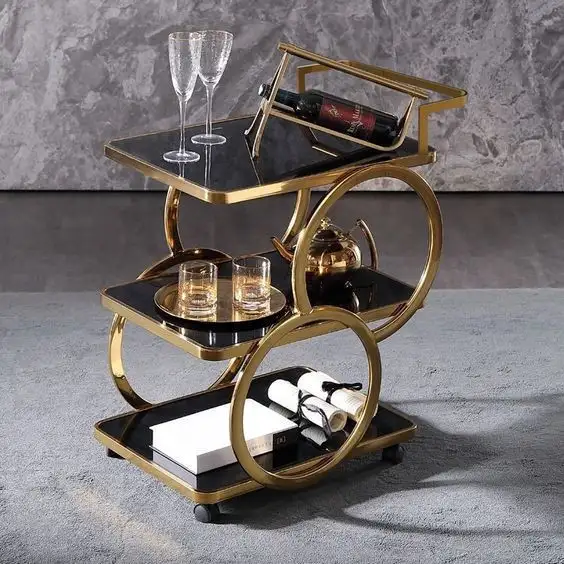 Mobile coffee trolley stainless steel and black glass MS-8791