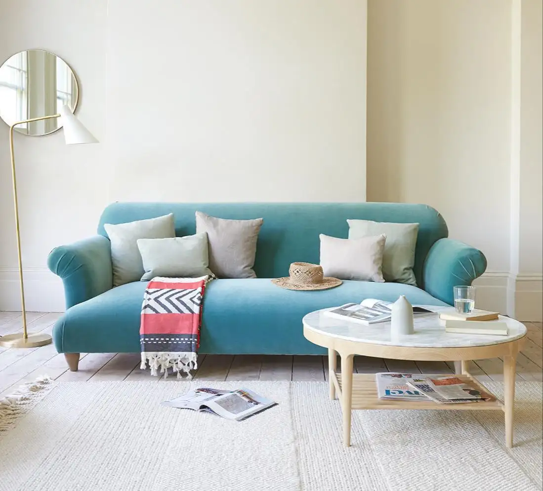 كنبة ثلاث مقاعد مودرن خشب زان أحمر وقماش كتان أو قطيفة MS-11168