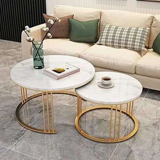 2-piece hospitality table electrostatic painted gold steel and white marble MS-8011