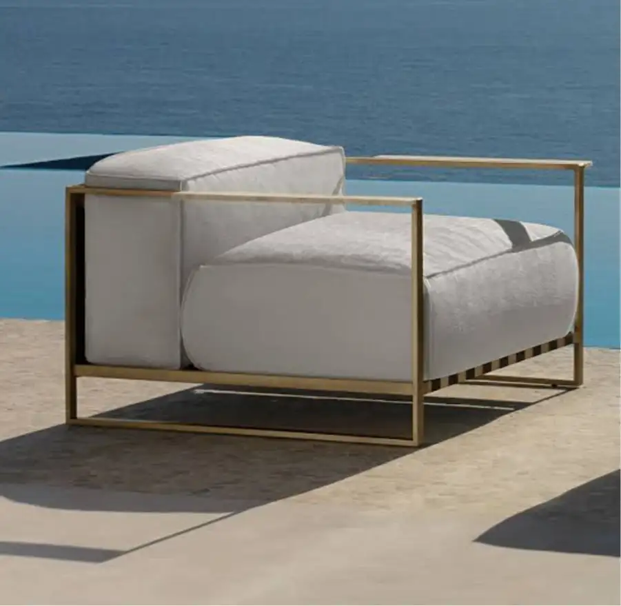 كرسي فوتيه + بوف مودرن ستيل و خشب و قماش كتان أو وتر بروف MS-11923