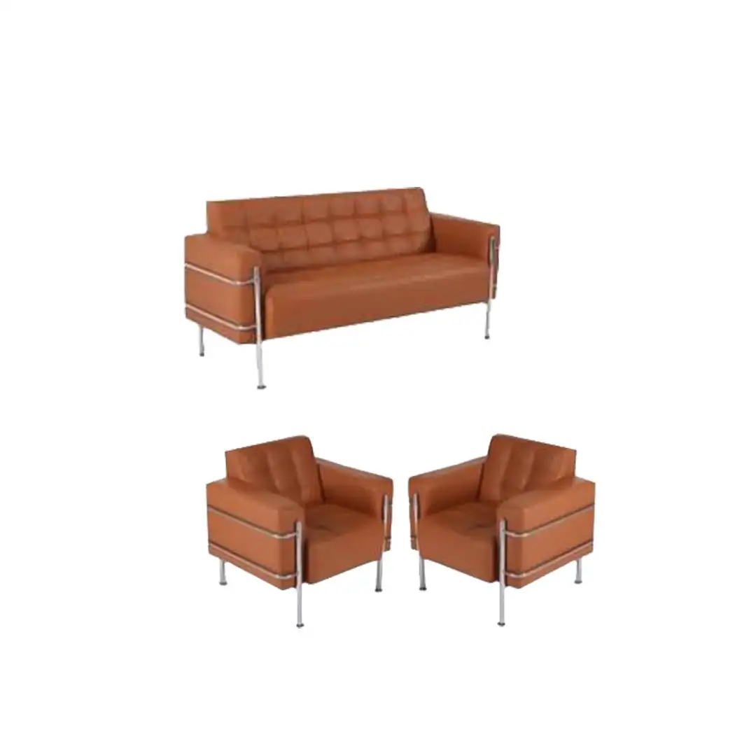 Office Reception Sofa 3-Seater and 2 Armchairs Red Counter Wood with Imported Leather MS-9843