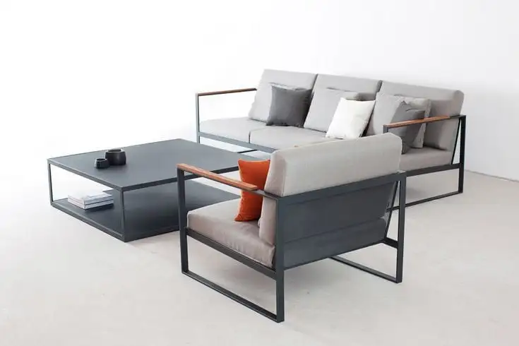 طقم انتريه خارجي كنبه 3 مقعد وفوتيه وترابيزة ستيل دهان الكتروستاتيك MS-11926