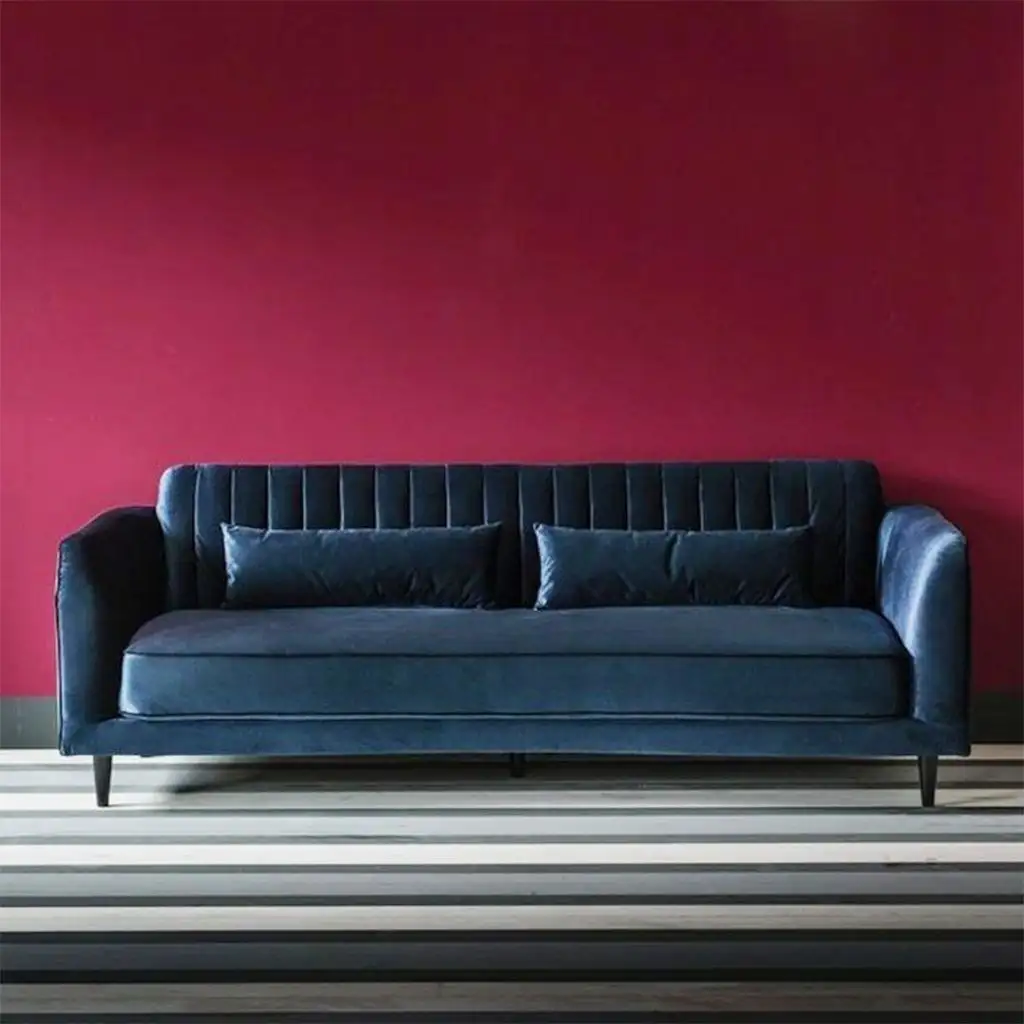 كنبة ثلاث مقاعد مودرن خشب زان أحمر و قماش كتان أو قطيفة MS-11240