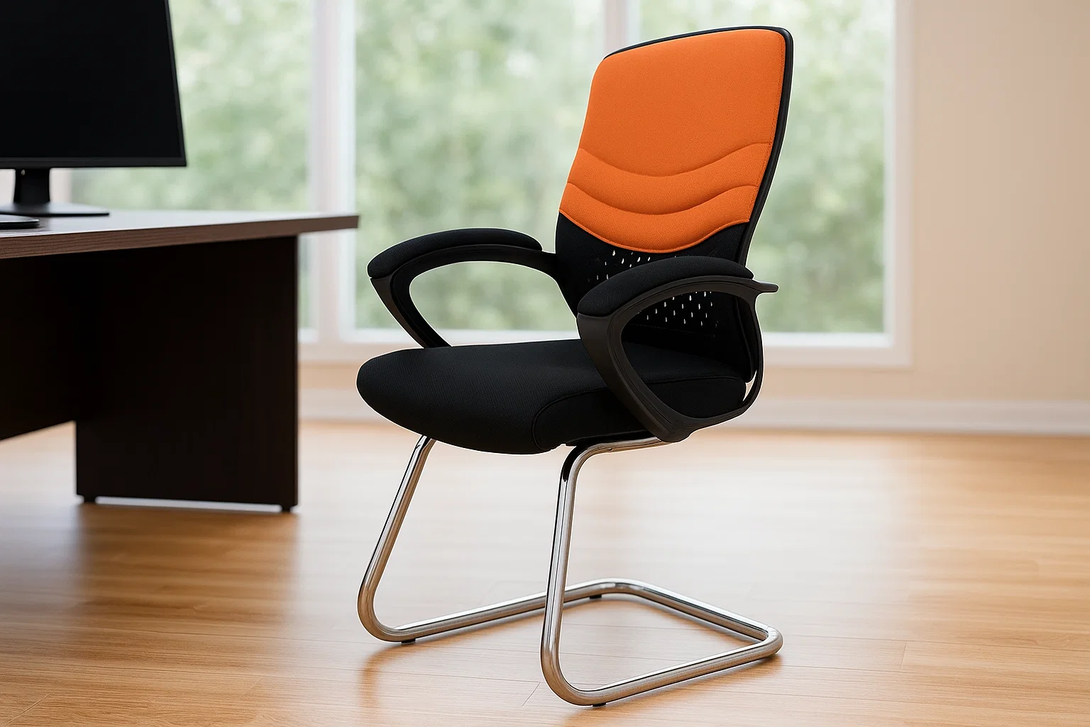 كرسي مكتب انتظار شبك طبي وجلد مستورد يرتكز علي سي نيكل كروم MS-9108