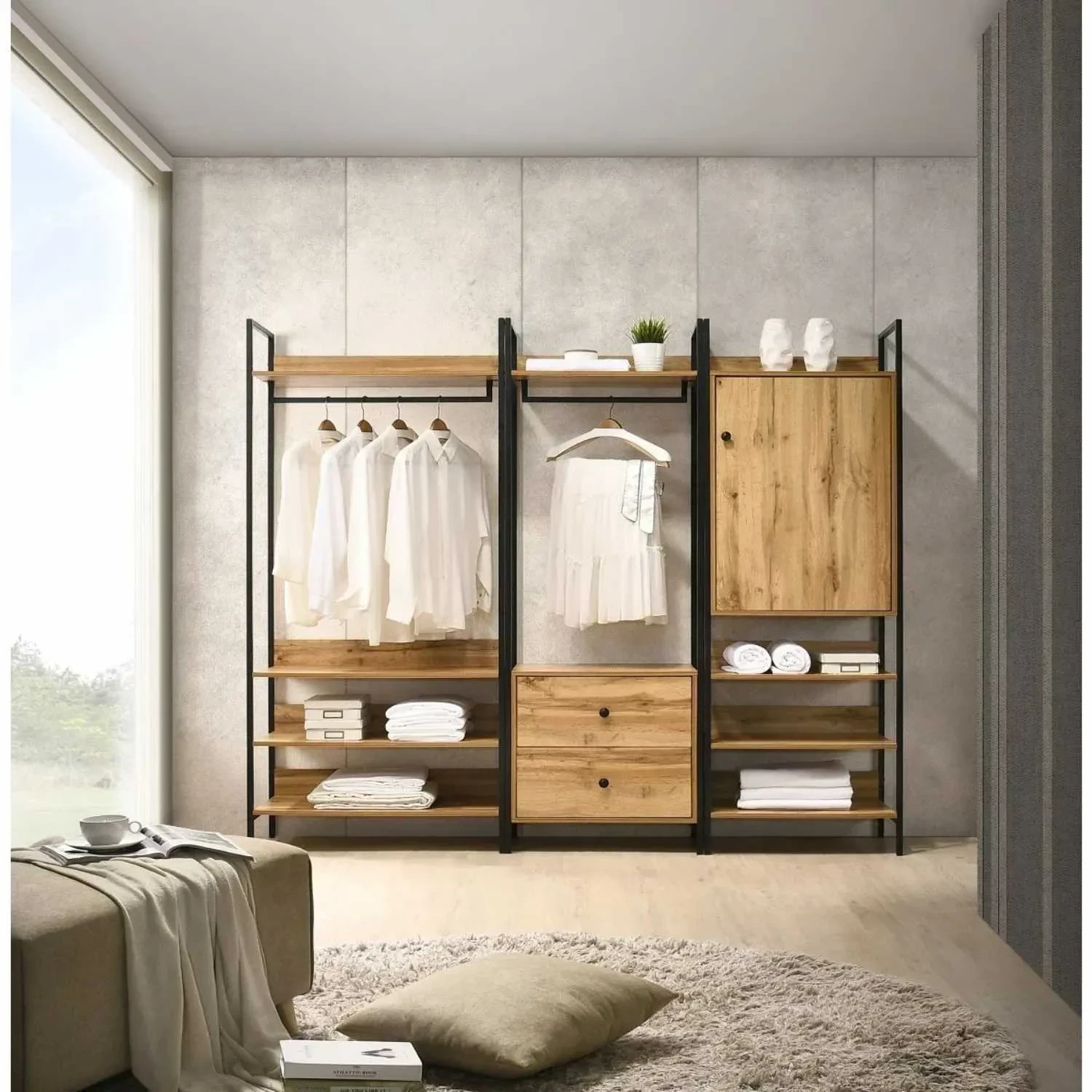 Dressing room made of electrostatically treated steel and natural counter wood, high quality MS-11625