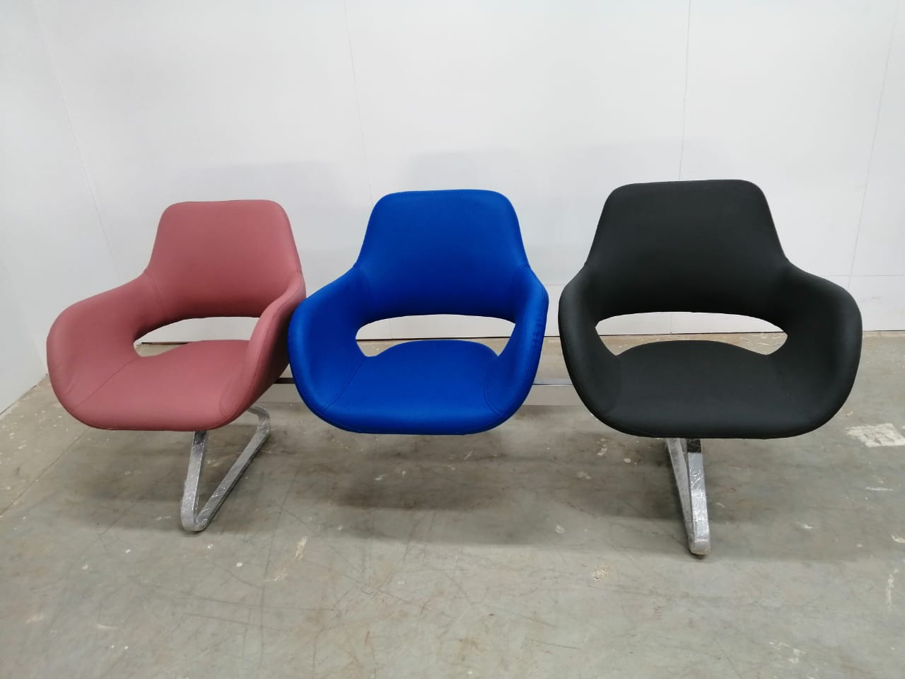 Office Reception Sofa 3-Seater Red Counter Wood MS-9866