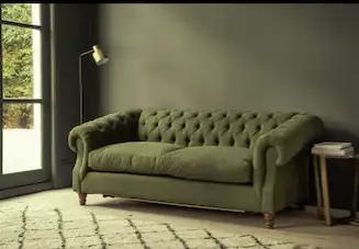 كنبة ثلاث مقاعد كابوتنيه مودرن خشب زان أحمر وقماش كتان أو قطيفة MS-11160