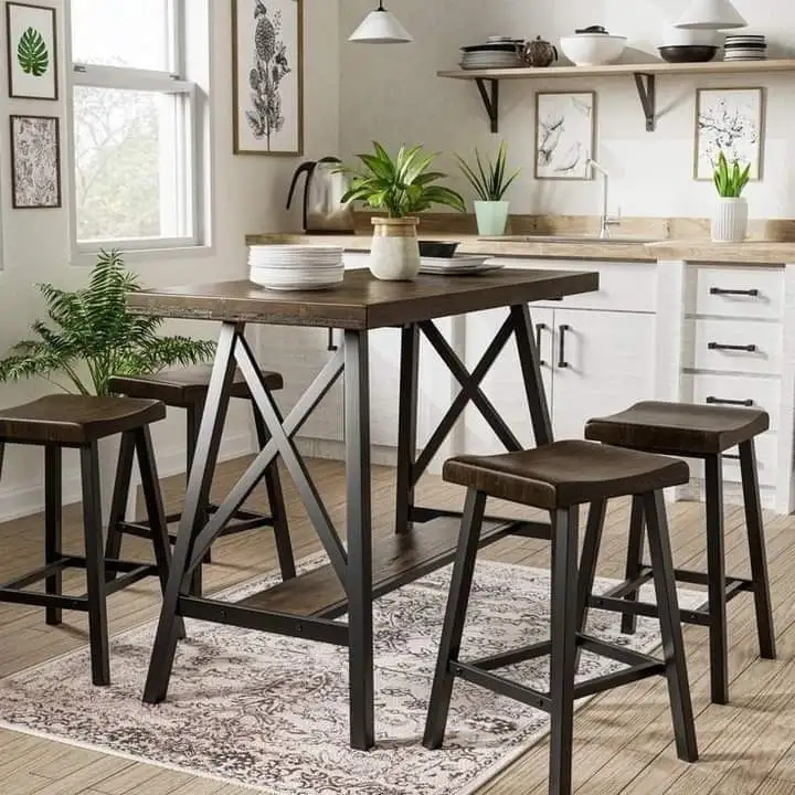 ترابيزة سفرة ستيل دهان الكتروستاتيك و خشب كونتر MS-11755