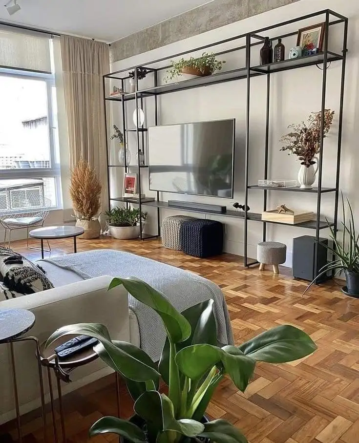 Modern TV Unit, Electrostatic-Treated Steel and MDF Wood MS-11849