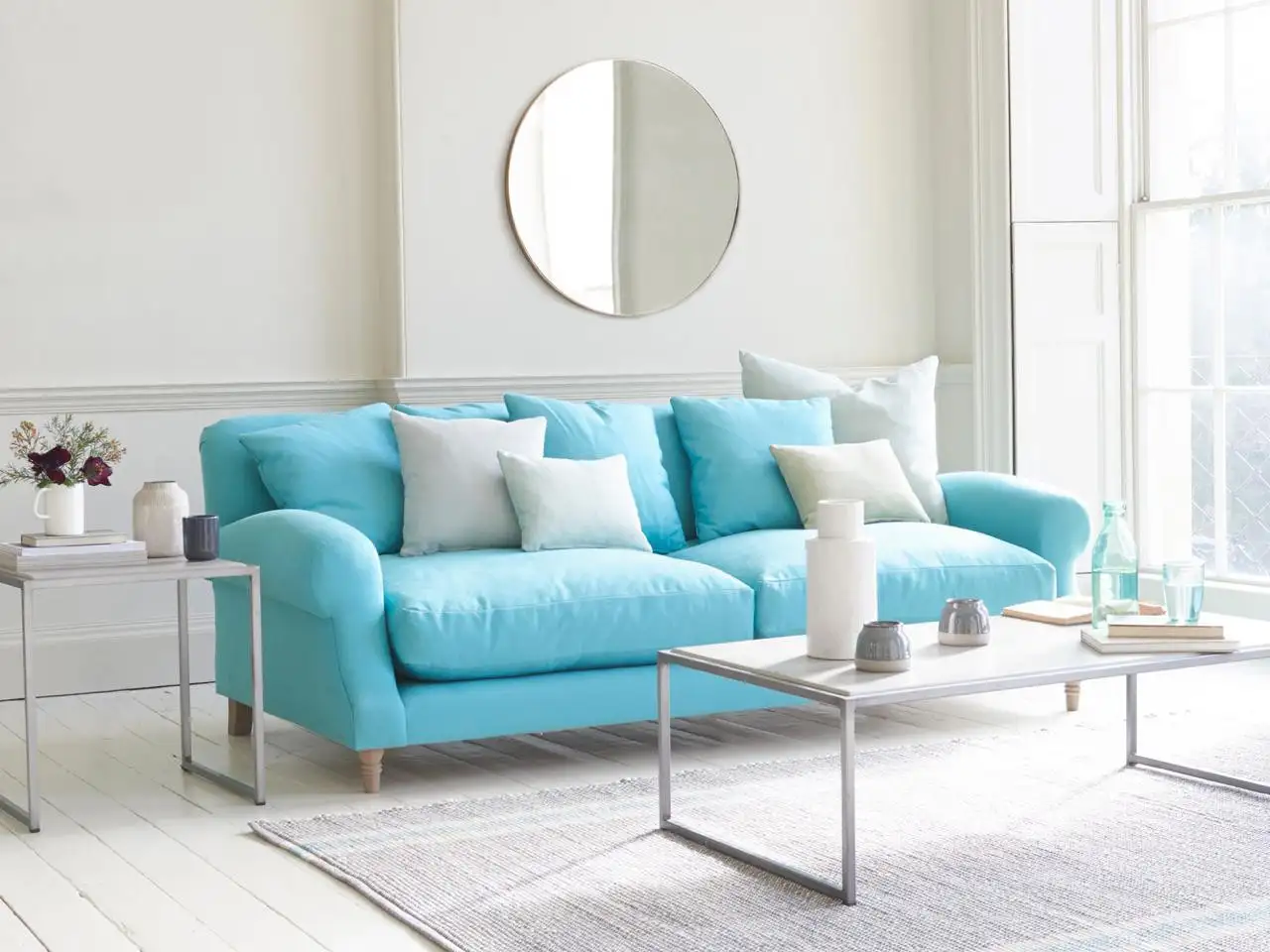 كنبة ثلاث مقاعد مودرن خشب زان أحمر وقماش كتان أو قطيفة MS-11200