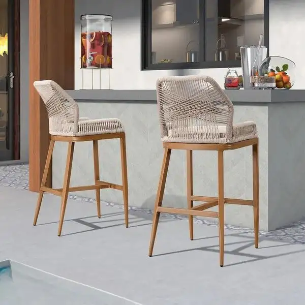 Bar chair made of iron with electrostatic paint, braided with rope MS-10411