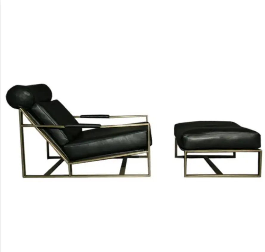 كرسي فوتيه + بوف مودرن معدن و قماش جلد MS-11911